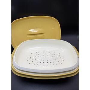 Vintage Tupperware Microwave Steamer Rice 3 Piece Harvest Gold Yellow 1273-2